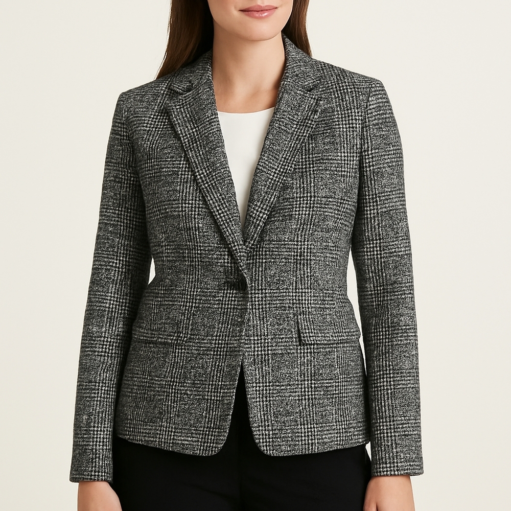 Women’s Tweed Blazer – Nine West – Size 4 – Black/White Plaid Check